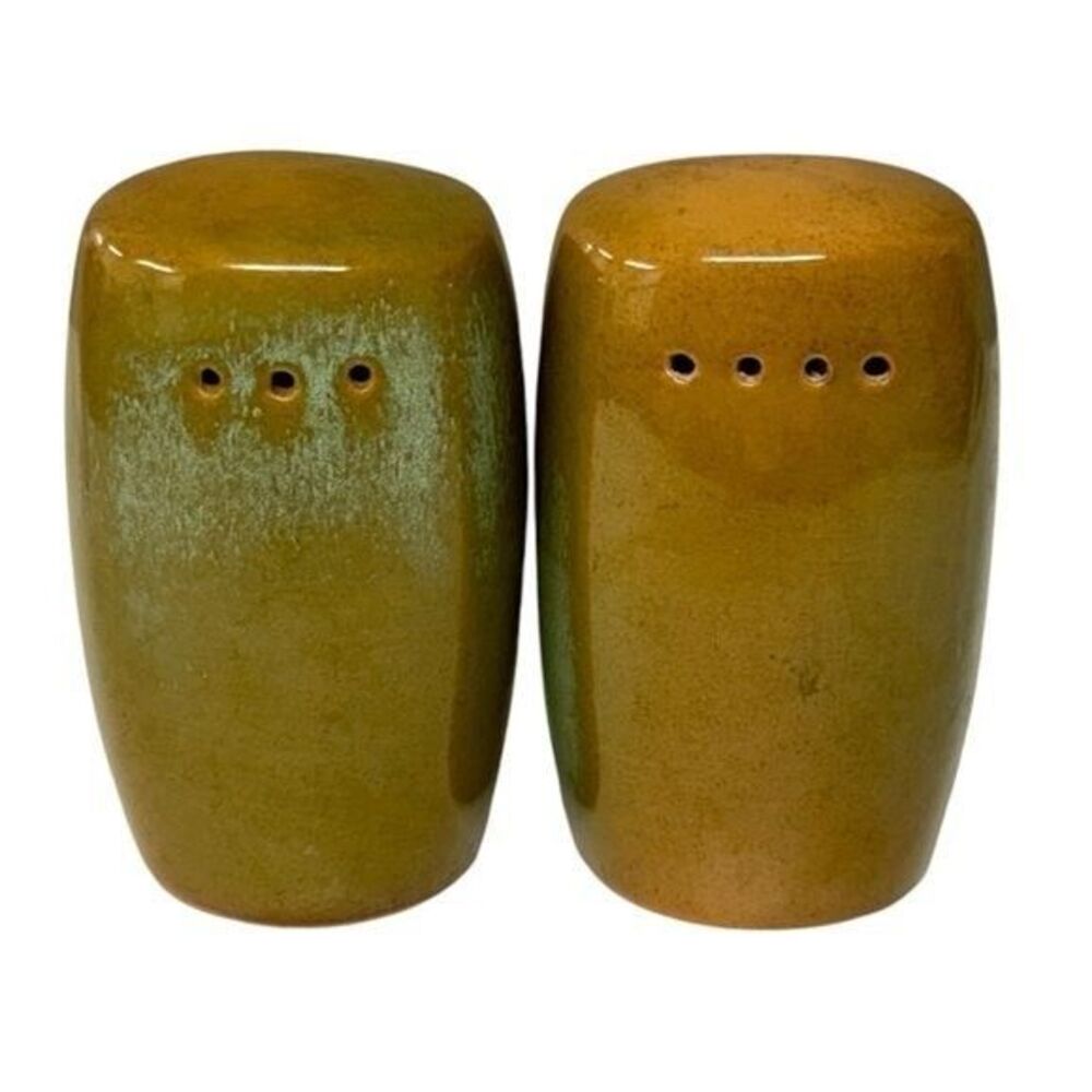 Vintage Ceramic Frankoma Plainsman Salt Pepper Shakers Prairie Green Two Toned